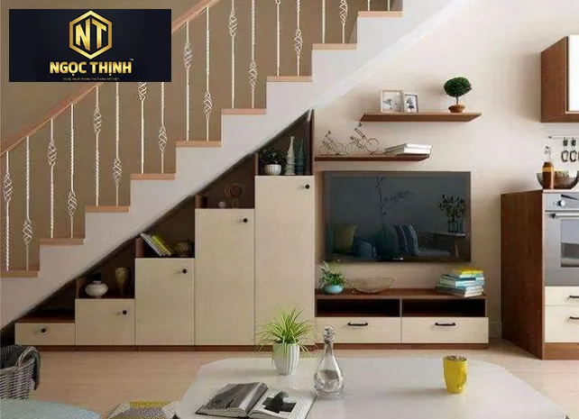 Xưởng Nội Thất Ngọc Thịnh Long Thành - Biên Hòa - Tủ gầm cầu thang được làm bằng nhựa PVC  là ý tưởng thiết kế thông minh, sáng tạo mang